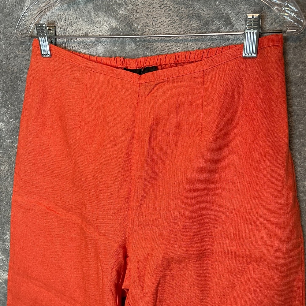 Womens Linen Crop Pants Size M Orange Dopamine Coastal Resortwear Vacation Boho